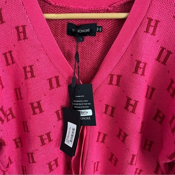 11 HONORE Angie Jacquard Monogram Cardigan Drop-Shoulder Sweater - Picture 8 of 11